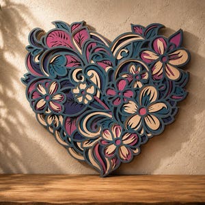 Floral Heart Multilayer SVG,Laser Cut,Paper Cut,Glowforge File, Digital Template