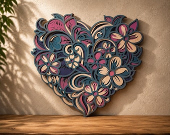 Floral Heart Multilayer SVG,Laser Cut,Paper Cut,Glowforge File, Digital Template