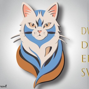 Chat mignon multicouche Svg, chat 3D couche Svg, découpé au laser, papier découpé, cerf DXF, chat pour CNC, mandala de chat découpé sur bois, chat Lightburn, fichier Svg