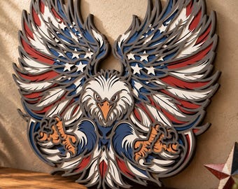 Patriotic Eagle Multilayer SVG, American Flag Laser Cut File