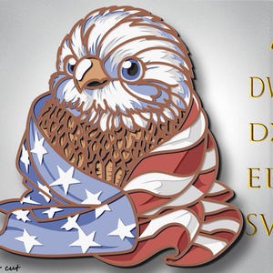 Patriottische babyarend en vlag SVG, Amerikaanse vlag, Amerikaanse zeearend, lasergesneden bestand, meerlaags, DIY snijden, Glowforge, houten dier, wanddecoratie