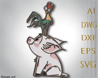 Moana Pua and Hei Hei (svg, dxf, png, ai, eps) Files for Cricut, Silhouette, Laser Cutting