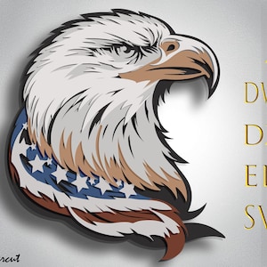Adelaar en vlag SVG, Amerikaanse vlag, Amerikaanse zeearend, lasergesneden bestand, meerlaags, DIY snijden, Glowforge, houten dier, wanddecoratie