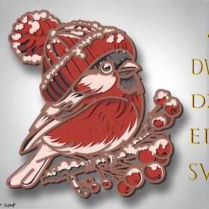 Pájaro navideño en formato SVG multicapa, archivo cortado con láser, capa 3D, corte de madera contrachapada, corte de papel, archivo SVG, mandala 3D, decoración navideña para el hogar