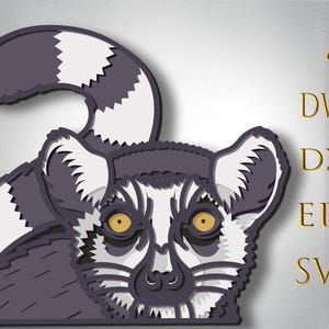Lémurien 3D multicouche Svg, lémurien couche 3D, découpe laser, papier découpé, animal mignon DXF, lémurien Cnc, lémurien mandala découpé sur bois, Lightburn, décoration d'intérieur pour enfants