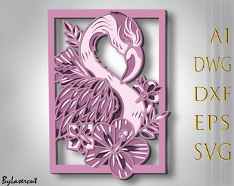 Flamingo Multilayer SVG,3D Layered Mandala,Laser Cut File,Plywood Cutting