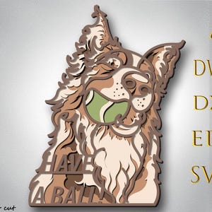Lindo Border Collie SVG multicapa, corte láser para mascotas, corte de papel, CNC para perros, SVG en capas 3D, archivos de mandala para perros, arte pop para perros, corte de madera contrachapada para perros