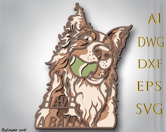 Border Collie Multicamadas SVG, Corte a Laser, Arquivo para Corte em Papel, CNC, Mandala 3D, Corte em Compensado