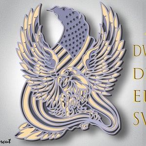 Patriotic Eagle 3d layered Svg,3D Layer Eagle,Laser Cut,Paper cut,Eagle DXF,Eagle for Cnc,Eagle mandala wood cut,Eagle Lightburn,Svg Files