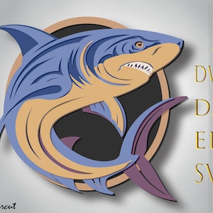 Hai SVG, Haifisch 3D Schnittmuster, 3D Schnittmuster, 3D Mandala Sperrholz, Papierschnitt - 7 Layer Art Piece für Glowforge