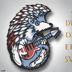Guitare hérisson 3D multicouche Svg, hérisson couche 3D, découpe laser, papier découpé, hérisson DXF pour CNC, mandala hérisson découpé dans du bois, décoloration