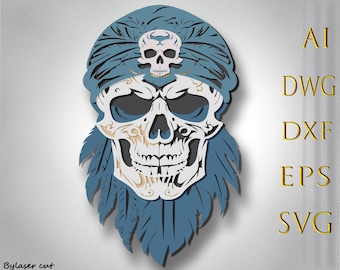 Pirate Skull Multilayer SVG,Laser Cut,Paper Cut File,CNC,3D Mandala,Plywood Cutting