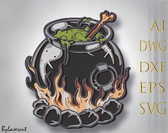 Witch cauldron Multilayer Svg ,Witch Laser Cut Files,Witch  Mandala,Halloween  Cut Files,3d layer Witch Chief,Paper cut files,Plywood cut