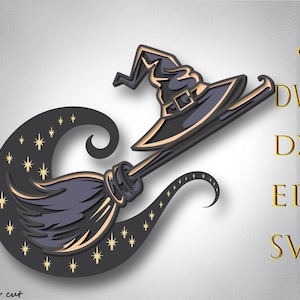 Witch Broom Multilayer Svg ,Witch hat Laser Cut Files,Witch broom  Mandala,Halloween  Cut Files,3d layer file,Paper cut files,Plywood cut