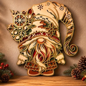 Christmas Gnome Multilayer SVG, Laser Cut,Paper Cut File,3D Wooden Mandala ,Digital Template