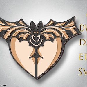 3D Bat z kobietą Multilayer Svg, 3D Layer Bat, cięcie laserowe, cięcie papieru, Bat DXF, Bat do CNC, nietoperz mandala cięcie drewna, nietoperz Lightburn, cięcie sklejki