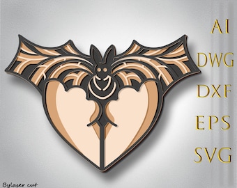 Layered Bat, Halloween Vector, Laser Files (ai, dwg, dxf, eps, svg)