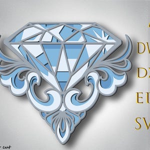 Decoratieve meerlaagse diamant, diamant, papiersnijden, lasersnijden, Laser Glowforge-bestanden, 3D-mandala SVG, multiplex gesneden, SVG-bestand