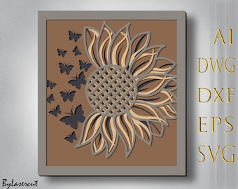Mandala Sunflower 3D svg Mandala files, Multilayer Panel for Laser Cutting, SVG files, DXF Templates for CNC router
