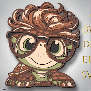 Tortue 3D multicouche Svg, couche 3D tortue, découpe laser, papier découpé, tortue DXF, tortue pour CNC, tortue mandala découpée en bois, tortue Lightburn