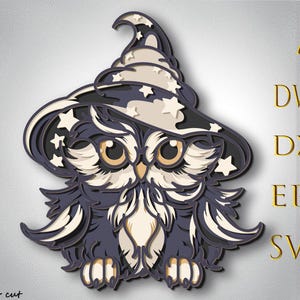 Halloween Eule Multilayer Plotter, Eule Hexenhut 3D Layer Plotter, Laser geschnitten, Papierschnitt, DXF, Eule für Cnc, Eule Mandala Holzschnitt, Eule Lightburn, SVG-Dateien