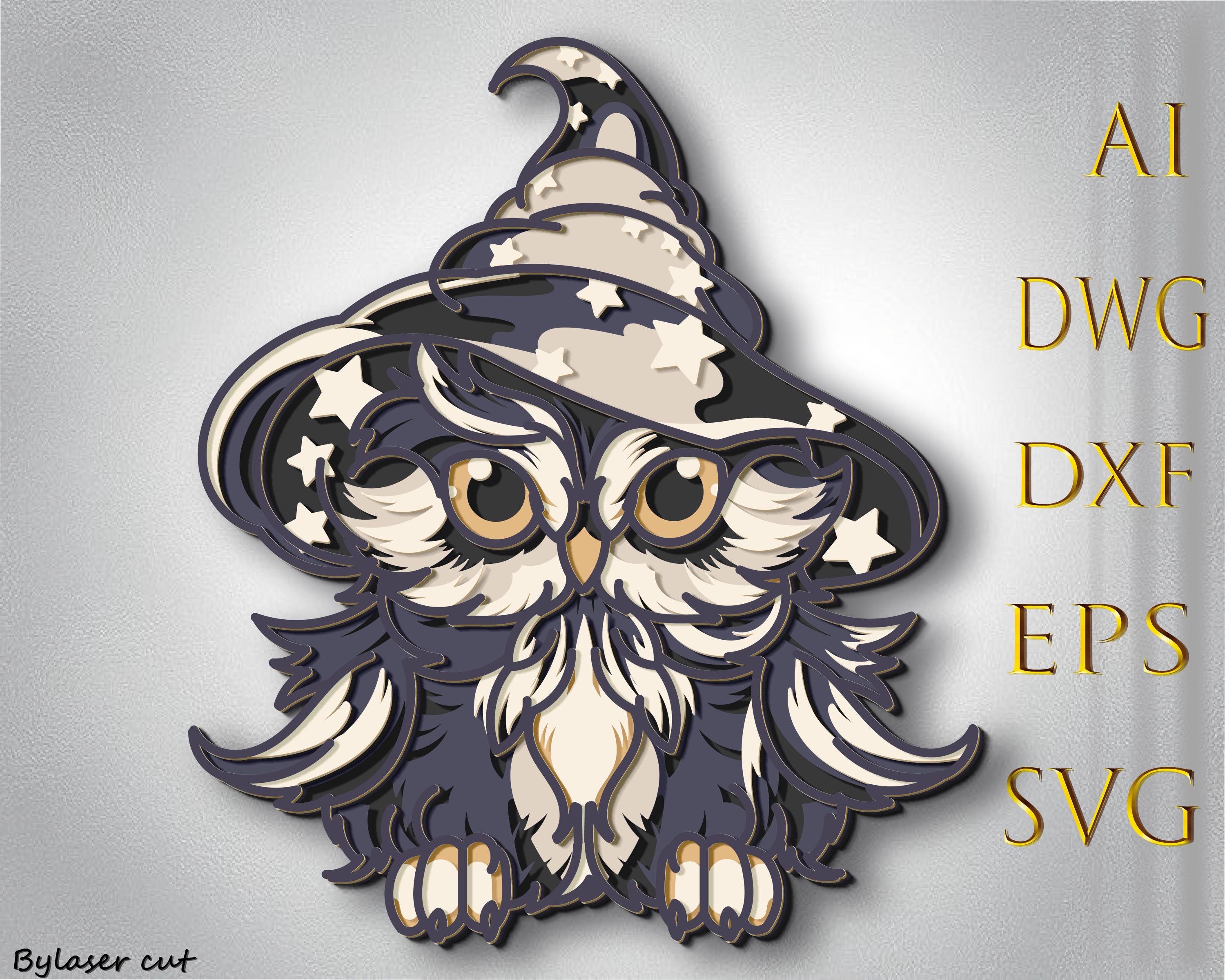 Halloween Owl Multilayer  Svg,Owl witch hat  3D Layer Svg ,Laser Cut,Paper cut,DXF,Owl for Cnc,Owl m