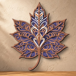 Diseño SVG multicapa de hoja de arce, archivo de corte láser, diseño de mandala 3D (descarga digital)