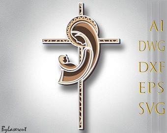 Virgin Mary Cross Laser Cut File, Layered Christian SVG (Digital Download)