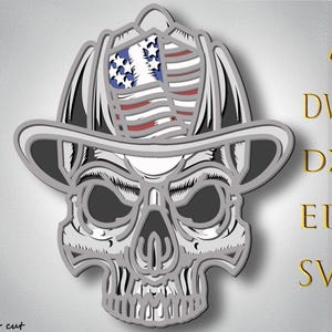3d Skull Firefighter multilayer  Svg,3D Layer Firefighter,Laser Cut,Paper cut,DXF,Firefighter for Cnc,Mandala wood cut,Firefighter,Svg Files
