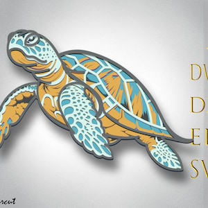SVG multicouche tortue, fichier découpé tortue, calque 3D, découpe de contreplaqué, découpe de papier, contreplaqué mandala 3D - oeuvre d'art 6 couches pour Glowforge