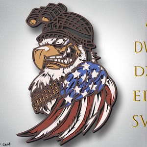 Eagle Warrior SVG, Amerikaanse vlag, Amerikaanse zeearend, lasergesneden bestand, meerlaags, DIY snijden, Glowforge, houten dier, wanddecoratie