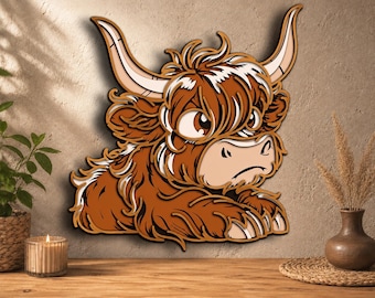 3D Highland Cow Mandala SVG: Laser Cut File (Digital Download)
