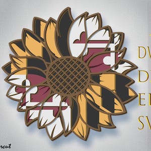 Maryland patriotische Sonnenblume 3D svg Mandala-Dateien, Multilayer-Panel für Laserschneiden, SVG-Dateien, DXF-Vorlagen für CNC-Fräser, Sperrholz geschnitten