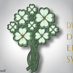 Shamrock multicouche Svg, Svg couche 3D, Découpe laser, Papier découpé, Shamrock pour CNC, Shamrock mandala découpé sur bois, Lightburn, Fichiers Svg, Décoration d'intérieur