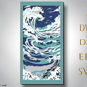 Arquivos svg Sea Wave 3D Zentangle, Painel multicamadas Ocean para corte a laser, arquivos SVG, modelos DXF para roteador CNC
