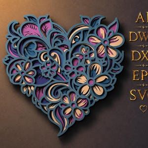 Floral Heart Multilayer SVG,Laser Cut,Paper Cut,Glowforge File, Digital Template