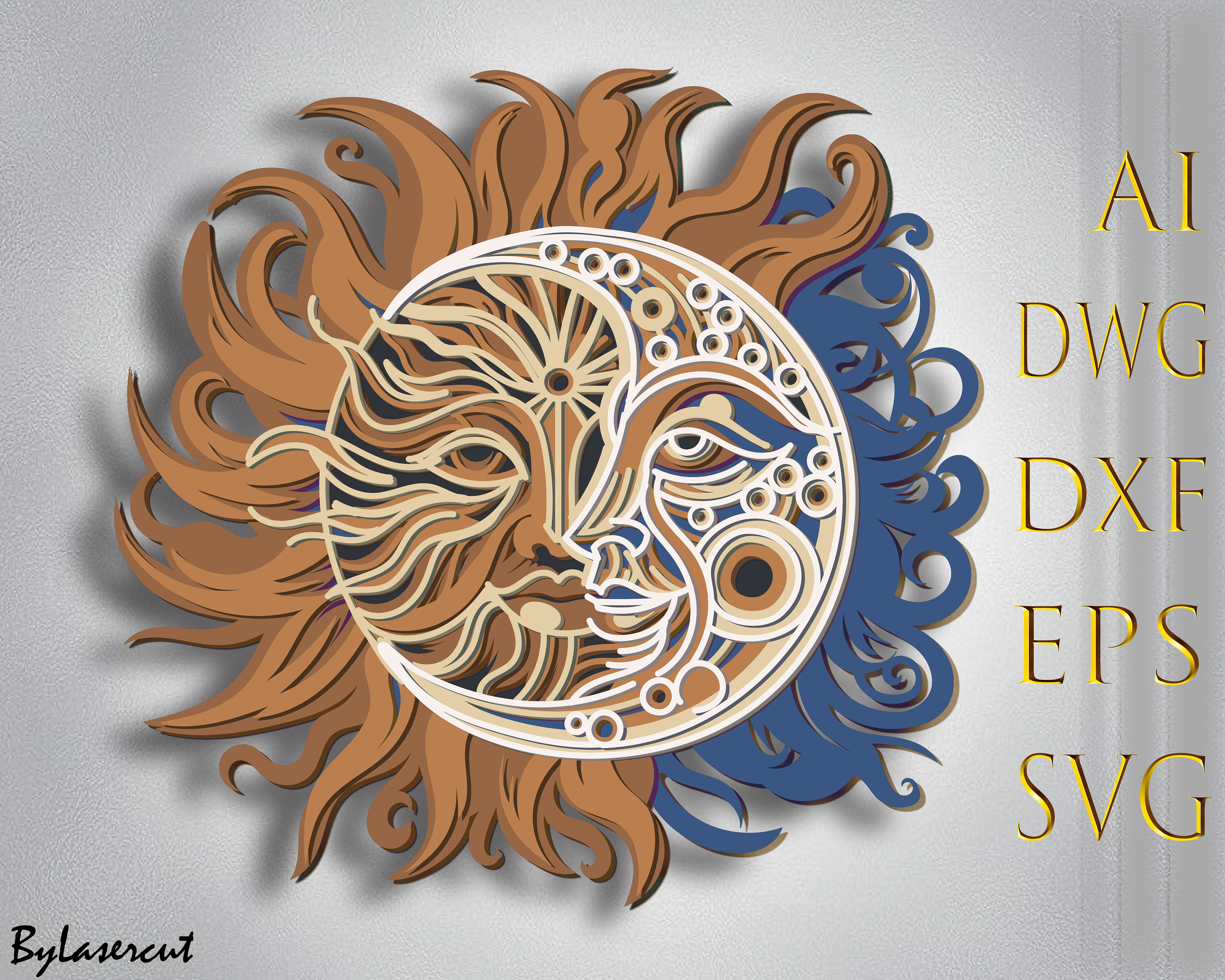 Sun and Moon 3D Mandala svg files, Multilayer Panel for Laser Cutting, SVG files, DXF Templates for CNC router