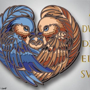 Familie mehrschichtige SVG, Familie Vögel Laser geschnitten Datei, Vogel 3D Schicht, Vogel Sperrholz schneiden, Papierschnitt, SVG-Datei 3D Mandala, Wand Kunst Wohnkultur