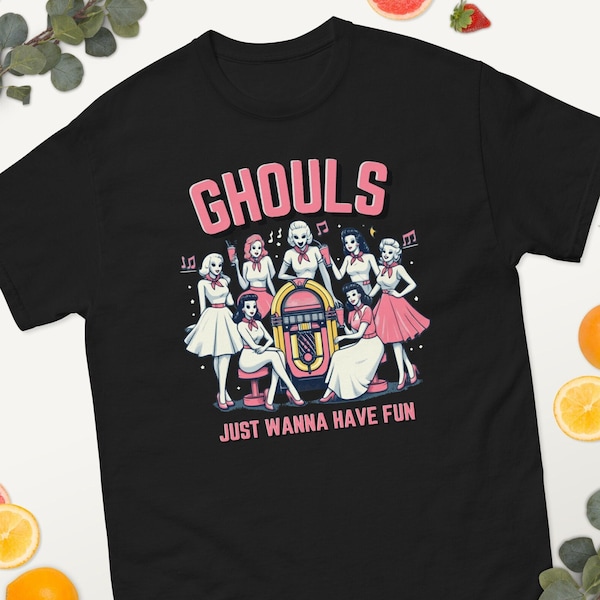 Retro "Ghouls Just Wanna Have Fun" T-Shirt - Organic Cotton Unisex Tee - Vintage Inspired Halloween Fashion