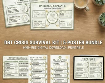 DBT Crisis Survival Kit | Distress Tolerance Skills, Therapist Office Decor (Digital Download)