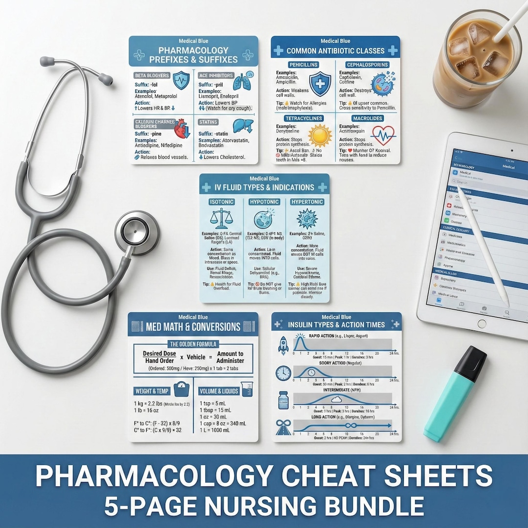 Pharmacology Nursing Cheat Sheets | Med Math, Insulin, Antibiotics, IV ...