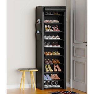 Narrow Shoe Rack with Covers 10 Tiers Tall Shoe Rack for Closet Entryway Sturdy Shoe Rack Organizer Holds 20-22 Pairs