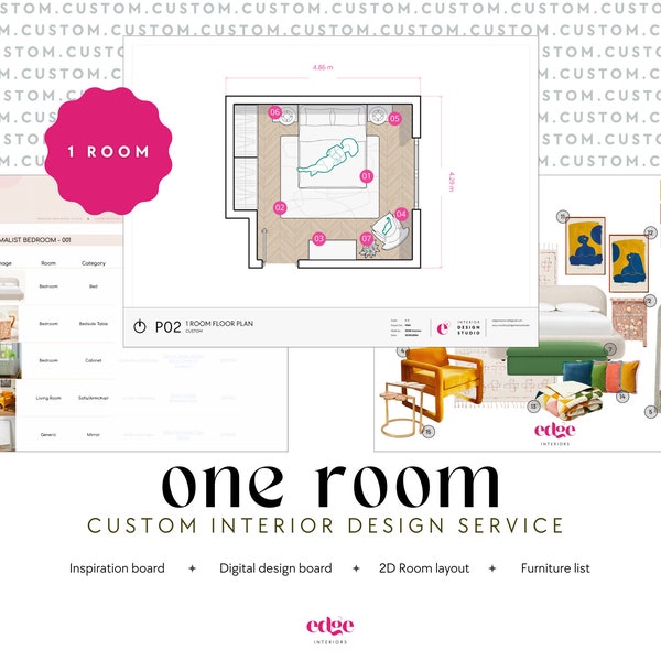 One Room Custom Interior Design, Custom Digital Interior Design Board, Custom 2D Room Plan, Online Design Board and Product Shopping List