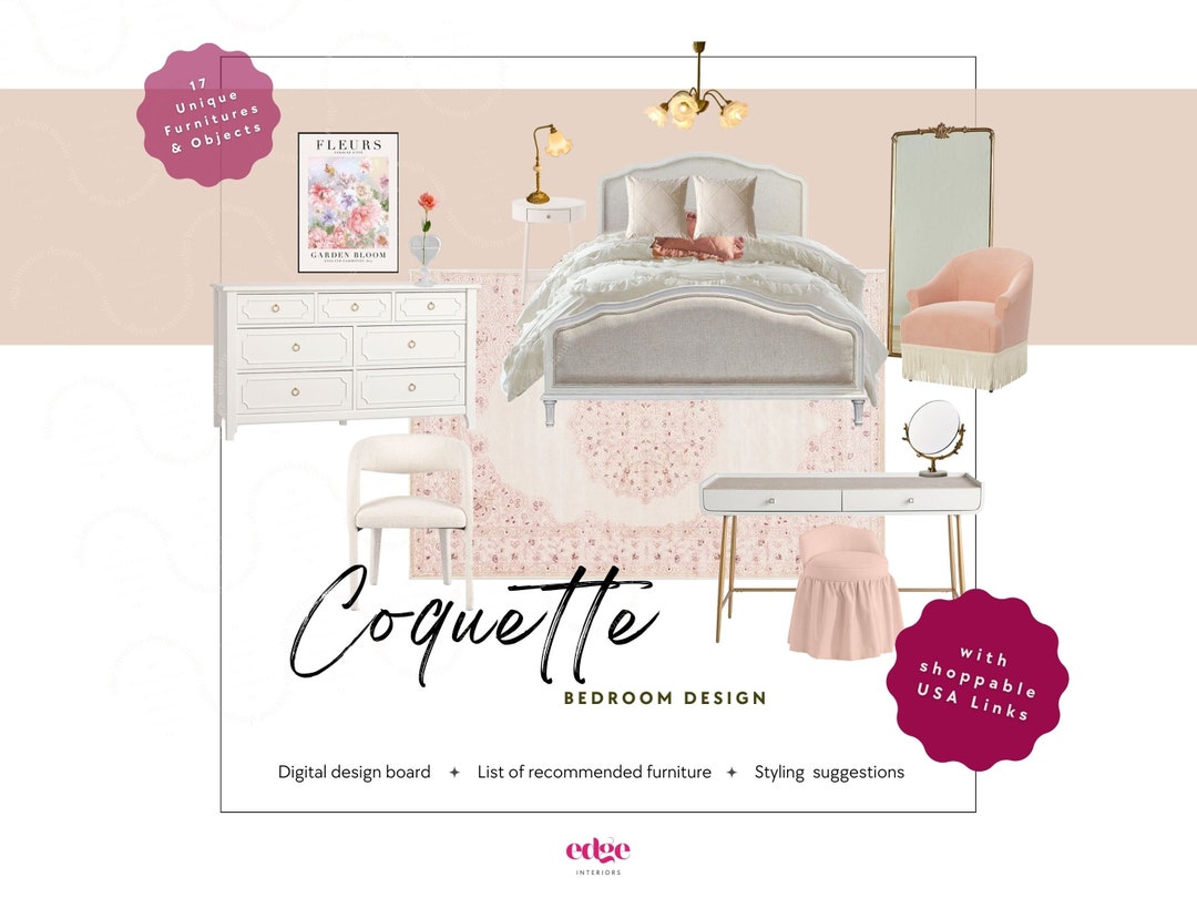 Coquette Bedroom, Pink Bedroom Design, Predesigned Interior E-design, Decor Inspiration ...