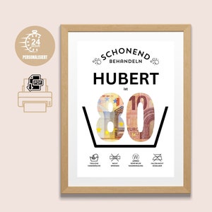 Verjaardagsgeldcadeau 80 jaar gepersonaliseerd met naam | Sjabloon voor zelfprinten | Grappig cadeau | Behandel voorzichtig | PDF-A4