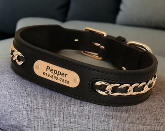 Custom Leather Dog Collars: Personalized Name For Safety Of Dogs - Golden Retrievers, German Shepherds, Dobermans, French Bulldogs & More!