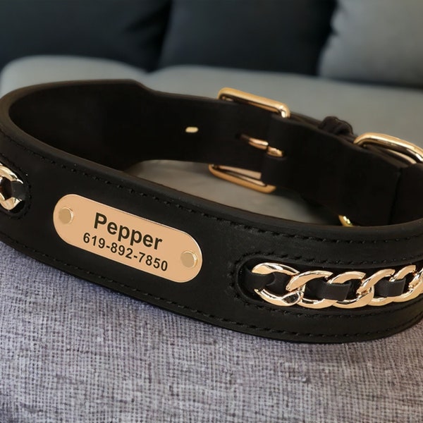 Custom Leather Dog Collars: Personalized Name For Safety Of Dogs - Golden Retrievers, German Shepherds, Dobermans, French Bulldogs & More!