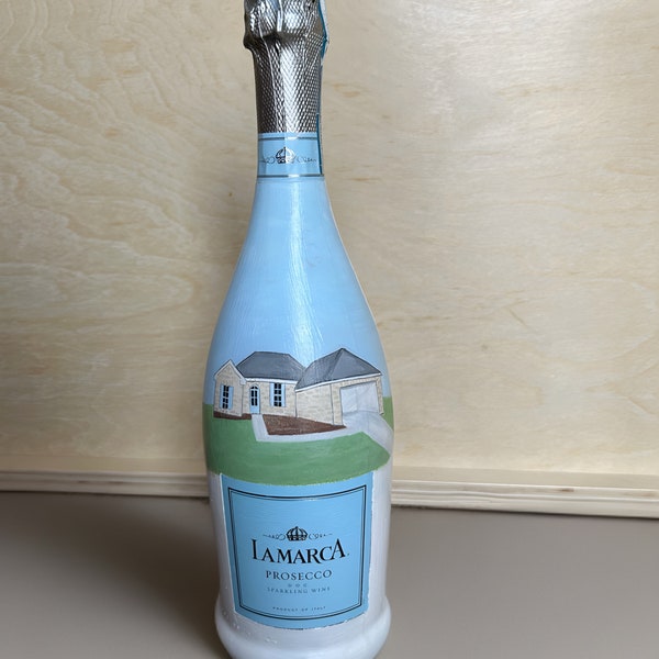 Hand Painted Champagne Bottle- First home, wedding venue, family business, etc!