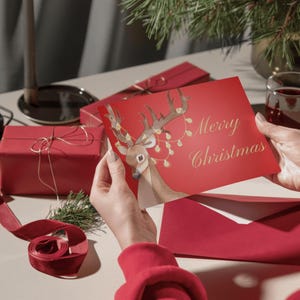 Rentier Weihnachtskarte | Gesunde festliche Karte für Freunde und Familie | Grußkarte | Digitale Karte