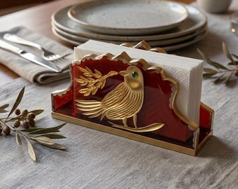Red Gold Bird Crystal Napkin Holder, Decorative Dining Table Organizer